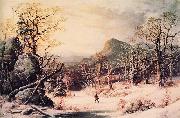 George Henry Durrie Hunter in Winter Wood painting